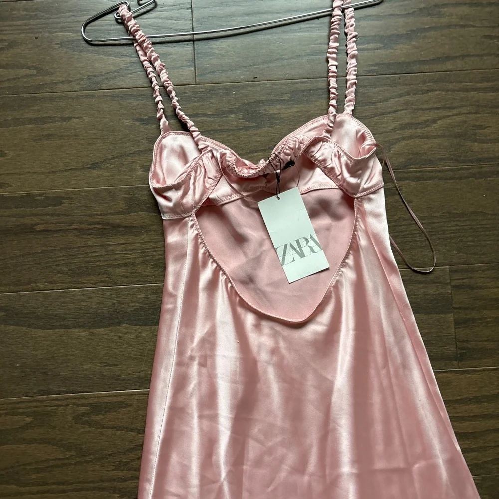 NWT Zara Pink Satin Slip midi Dress - Picture 11 of 11